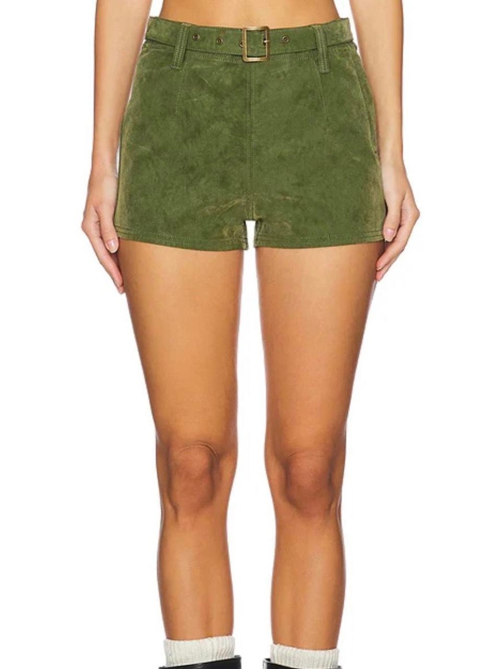 We The Free Olive Green High Waist Suede Belted Shorts